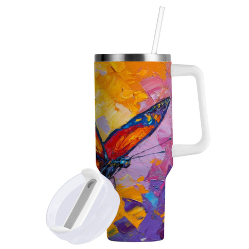 30 oz Insulated Stainless Steel Tumbler Double Wall Stainless Steel Tumbler with 2-Way Drinking Colorful Butterfly Flying 1SN8