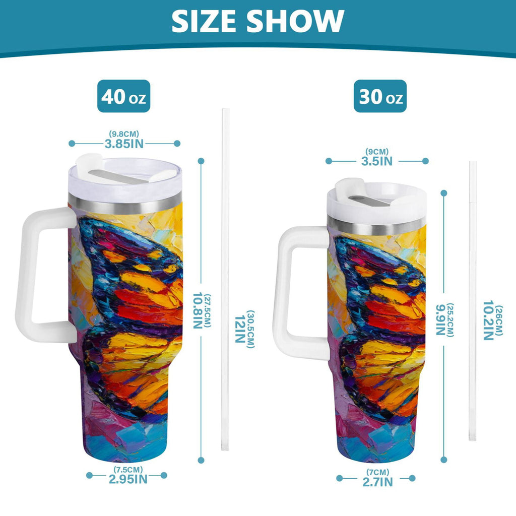 30 oz Insulated Stainless Steel Tumbler Double Wall Stainless Steel Tumbler with 2-Way Drinking Colorful Butterfly Flying 1SN8