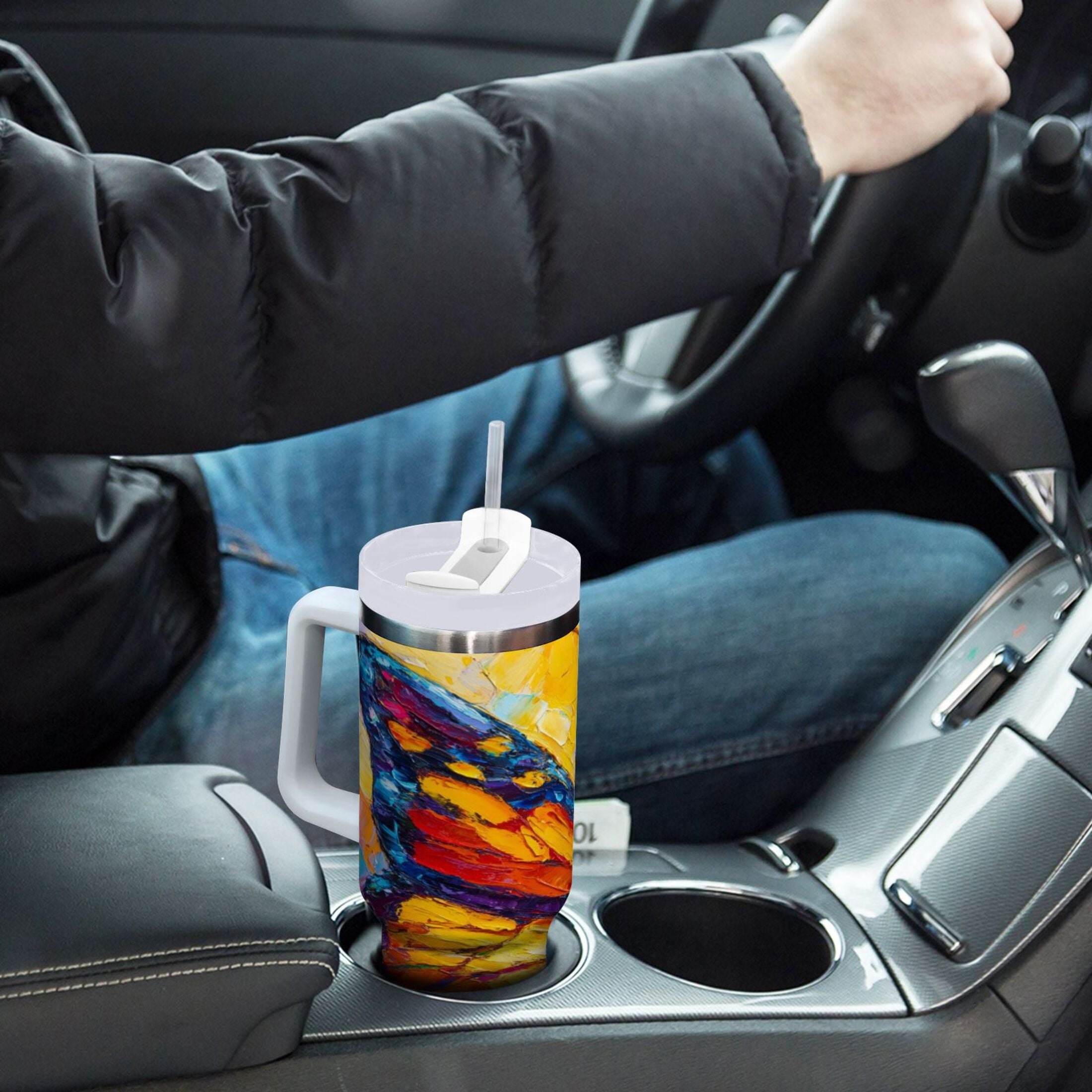 30 oz Insulated Stainless Steel Tumbler Double Wall Stainless Steel Tumbler with 2-Way Drinking Colorful Butterfly Flying 1SN8