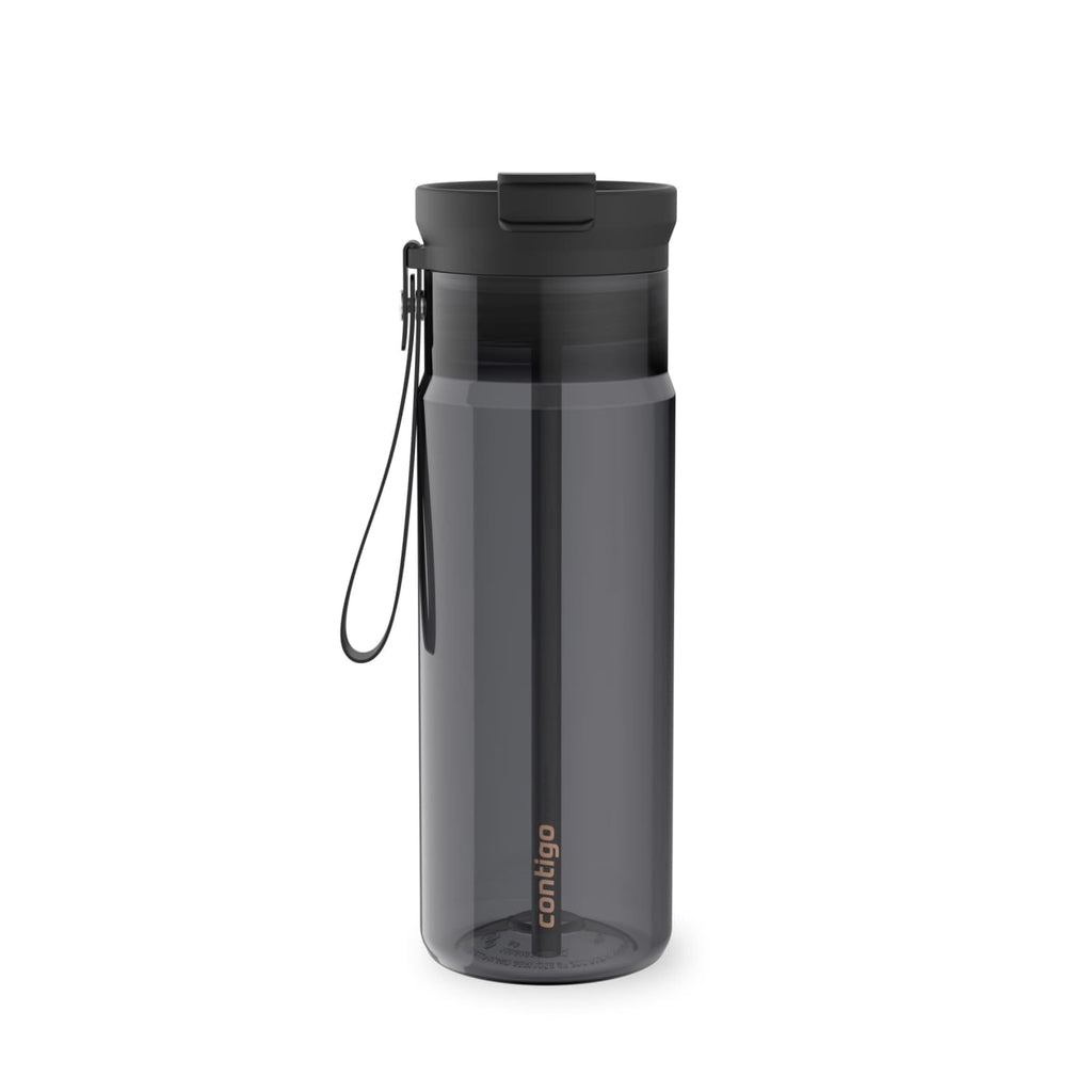 Contigo DualSip Leakproof Plastic Reusable Water Bottle with Carrying Strap, Black/Clear, 24 oz C8QF