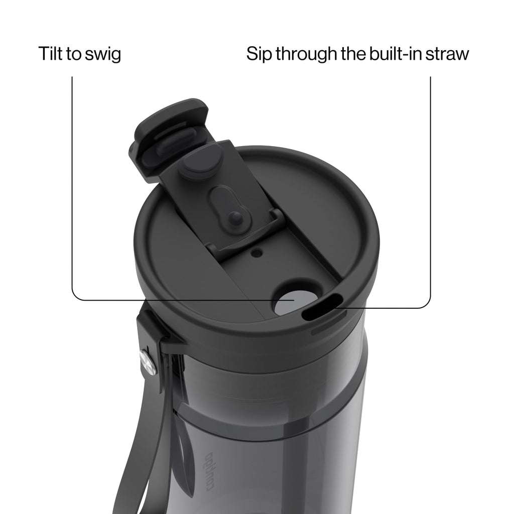 Contigo DualSip Leakproof Plastic Reusable Water Bottle with Carrying Strap, Black/Clear, 24 oz C8QF