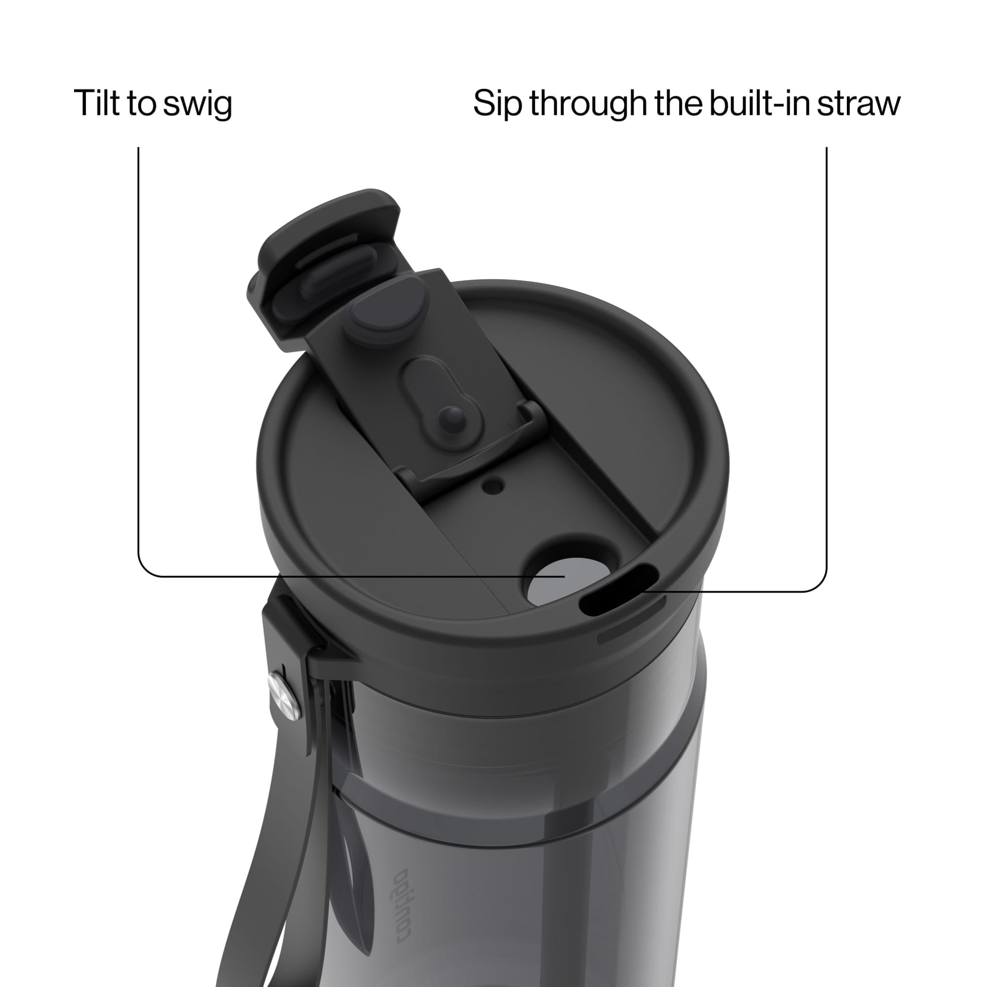 Contigo DualSip Leakproof Plastic Reusable Water Bottle with Carrying Strap, Black/Clear, 24 oz C8QF