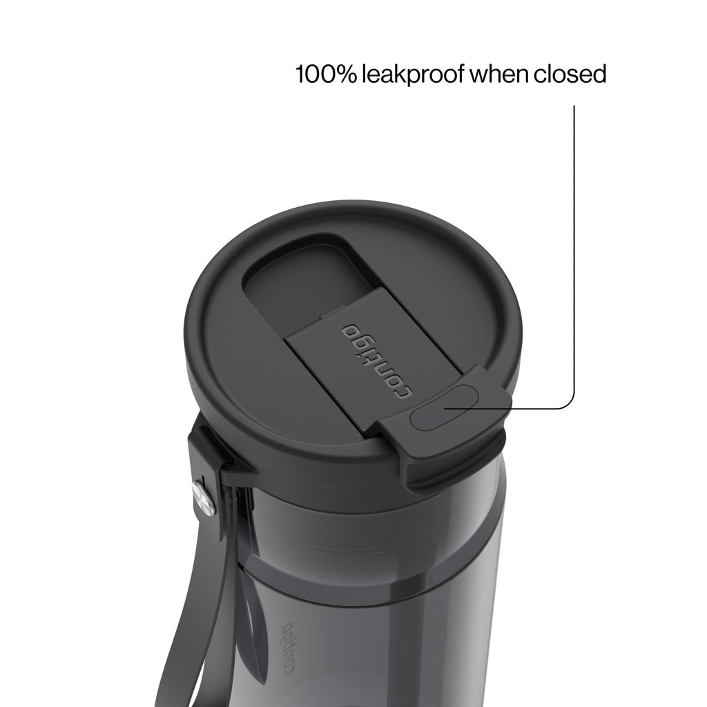 Contigo DualSip Leakproof Plastic Reusable Water Bottle with Carrying Strap, Black/Clear, 24 oz C8QF