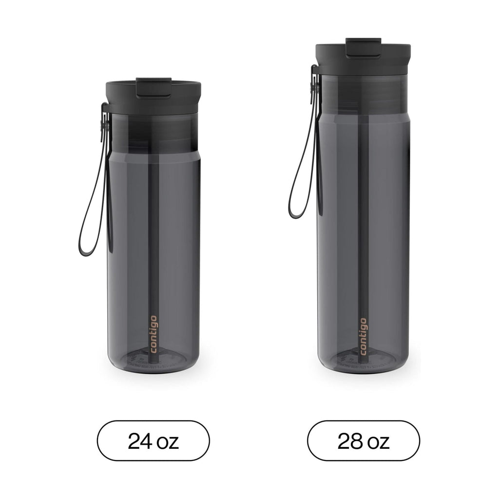 Contigo DualSip Leakproof Plastic Reusable Water Bottle with Carrying Strap, Black/Clear, 24 oz C8QF