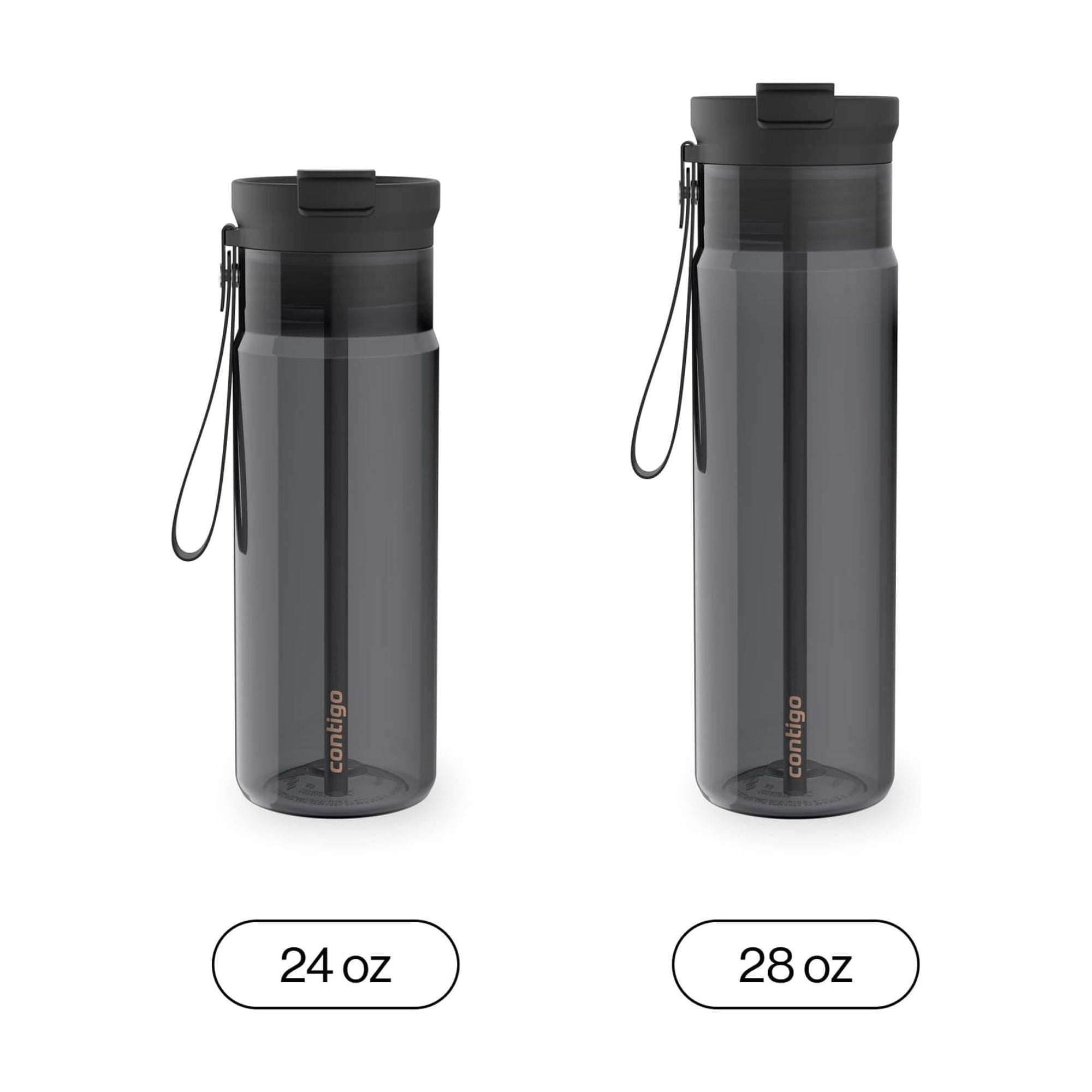 Contigo DualSip Leakproof Plastic Reusable Water Bottle with Carrying Strap, Black/Clear, 24 oz C8QF