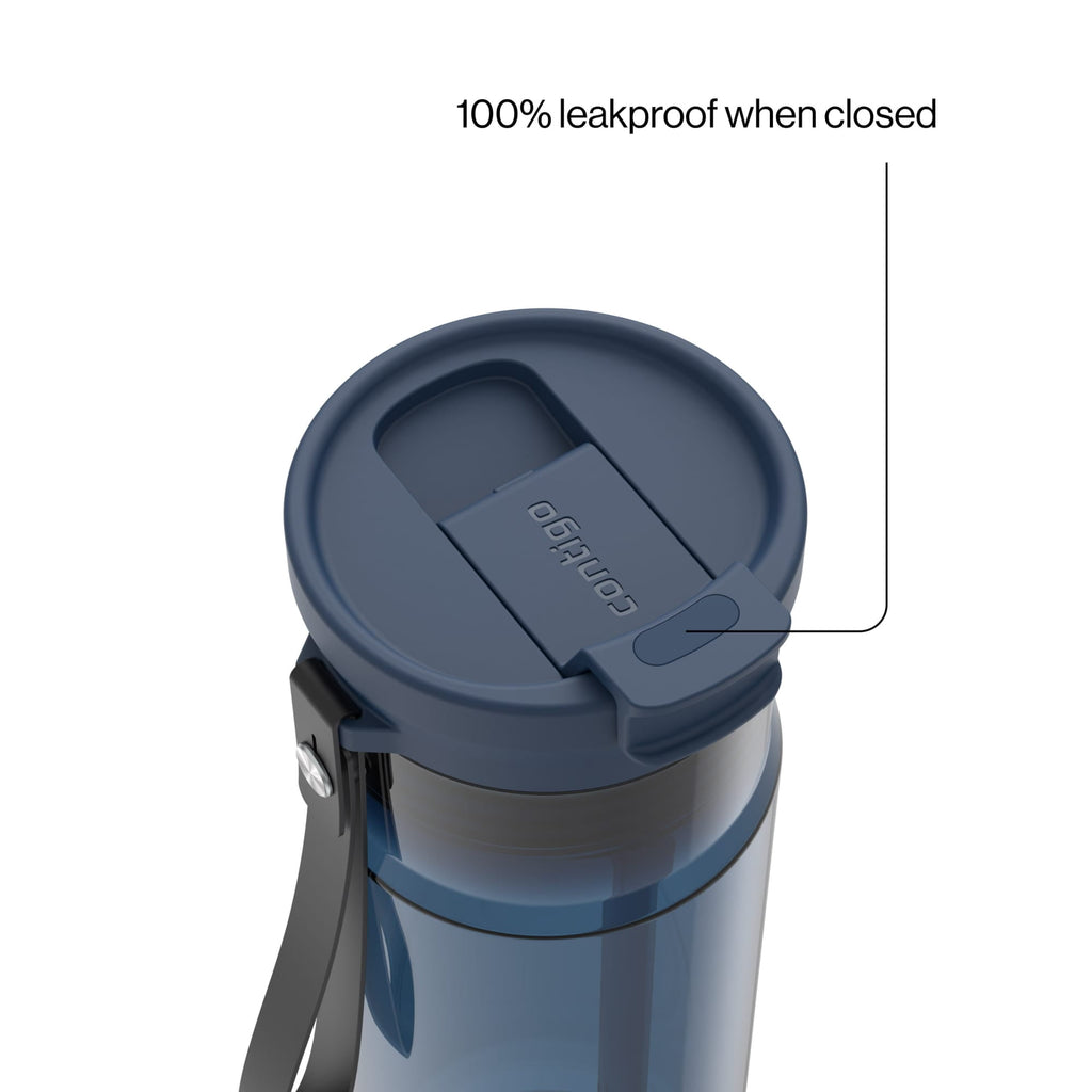 Contigo DualSip Leakproof Plastic Reusable Water Bottle with Carrying Strap, Black/Clear, 24 oz C8QF