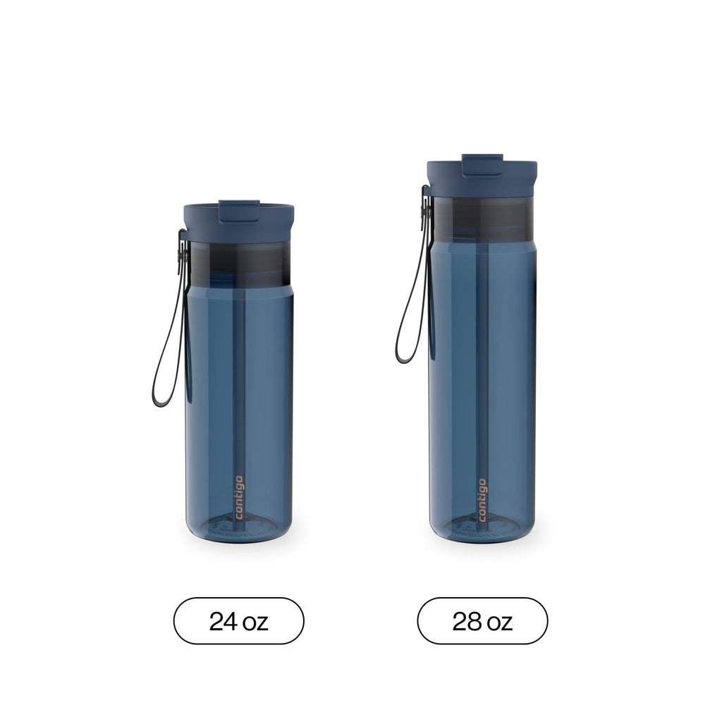 Contigo DualSip Leakproof Plastic Reusable Water Bottle with Carrying Strap, Black/Clear, 24 oz C8QF