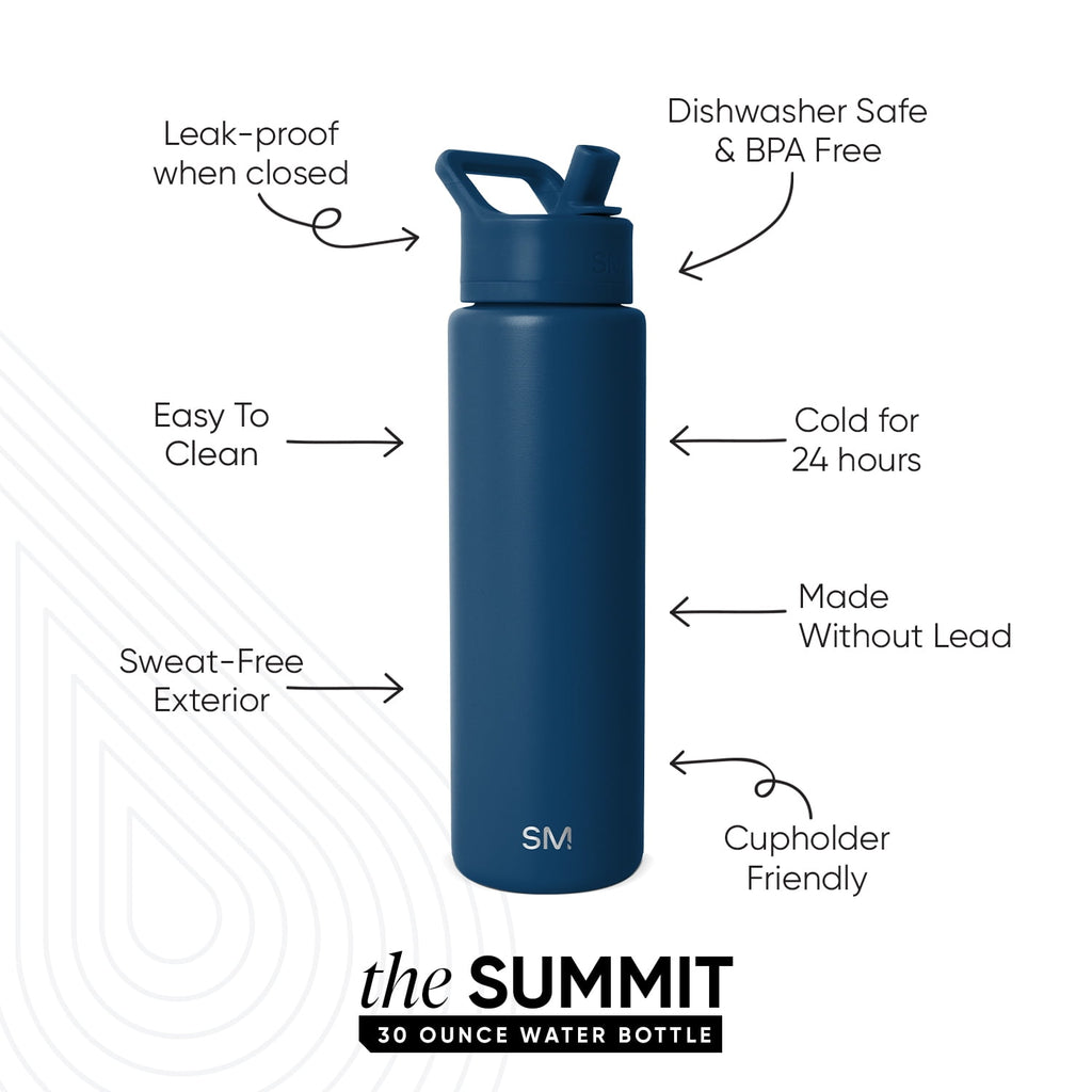 Simple Modern 30 fl oz Insulated Stainless Steel Summit Wide Mouth Water Bottle with Straw Lid | Slumberland S514