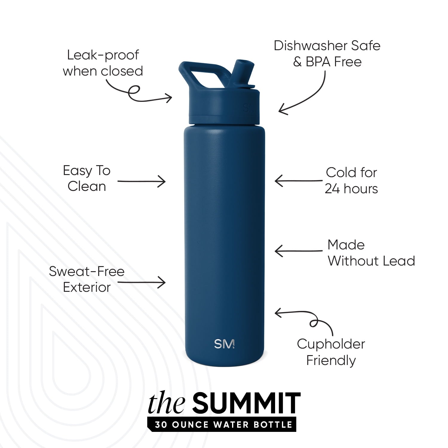 Simple Modern 30 fl oz Insulated Stainless Steel Summit Wide Mouth Water Bottle with Straw Lid | Slumberland S514