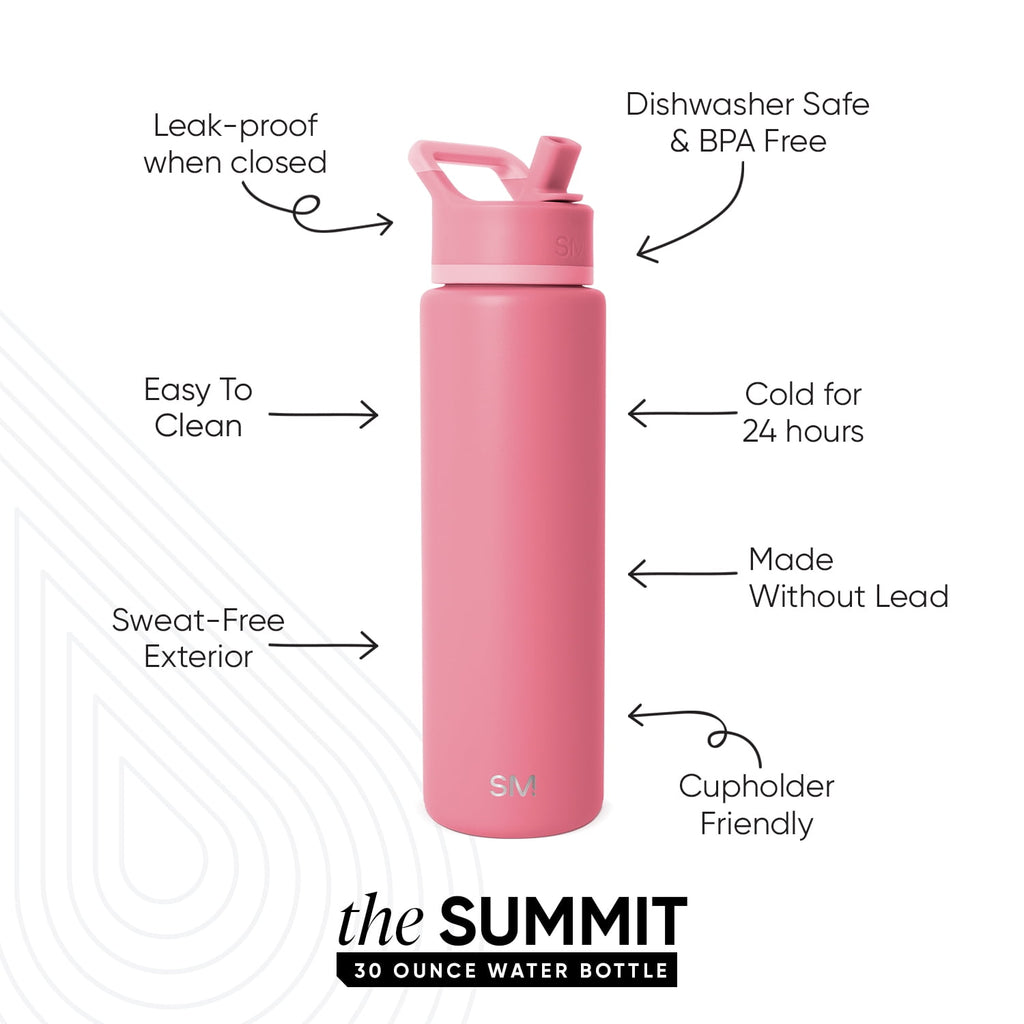 Simple Modern 30 fl oz Insulated Stainless Steel Summit Wide Mouth Water Bottle with Straw Lid | Slumberland S514
