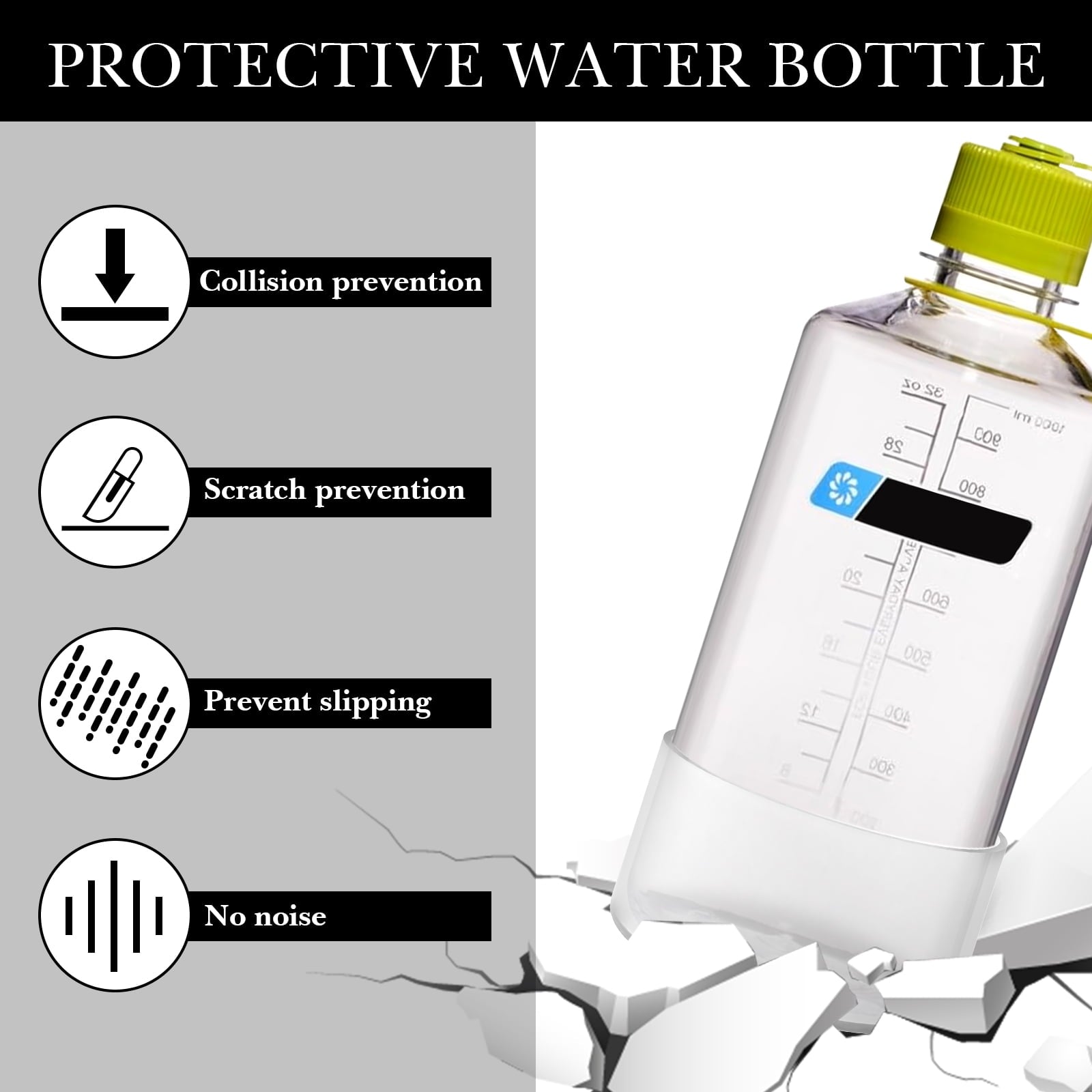 Linkidea 2 Pack Water Bottle Boot Compatible with Nalgene Sustain Wide Mouth 32oz/48oz, Narrow Mouth 32oz, Silicone Anti-Slip Bottle Bottom Bumper Protector (Clear White) 7T6K