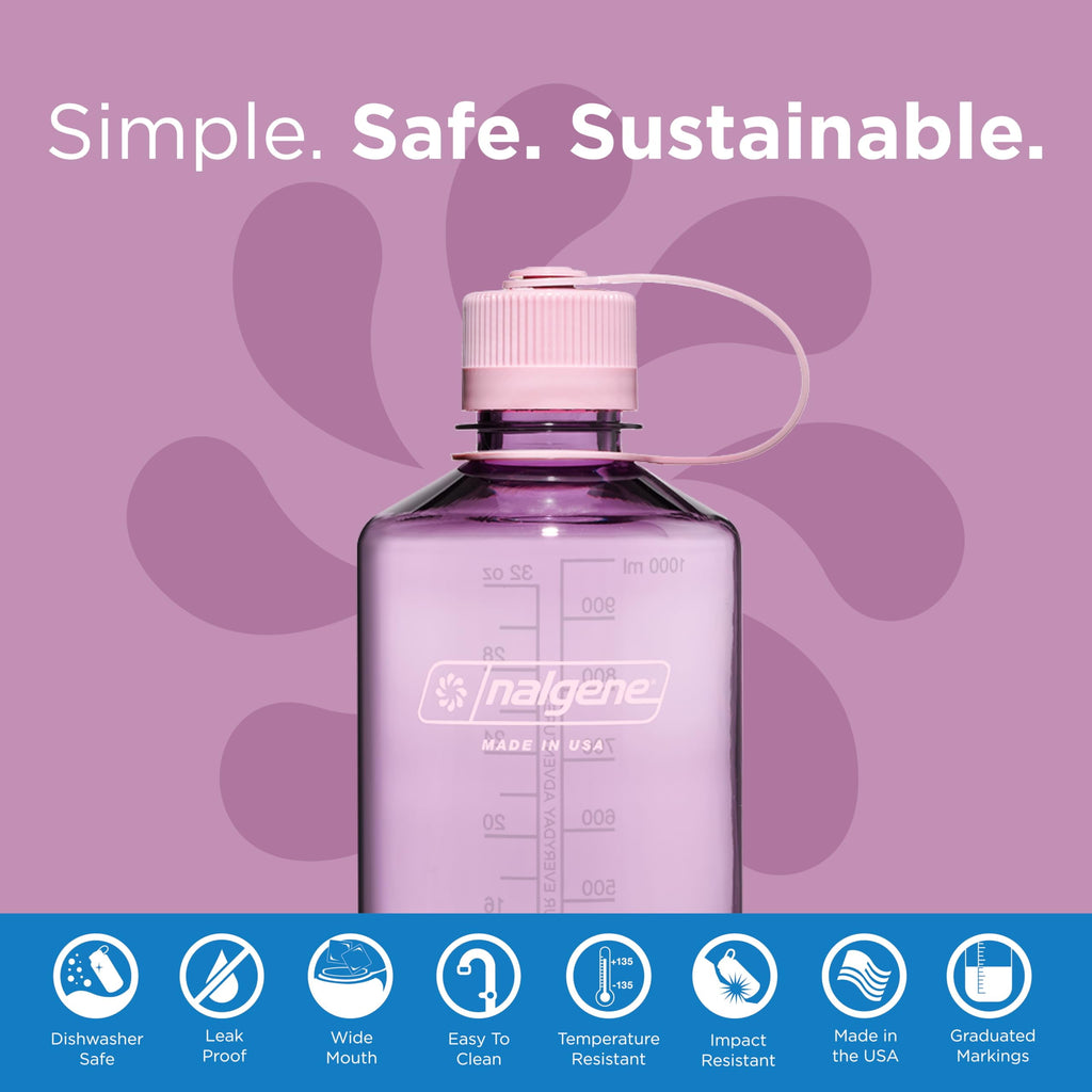 Nalgene Sustain Tritan BPA-Free Water Bottle Made with Material Derived from 50% Plastic Waste (using ISCC certified mass balance), 32 OZ, Narrow Mouth, Cherry Blossom BQB8