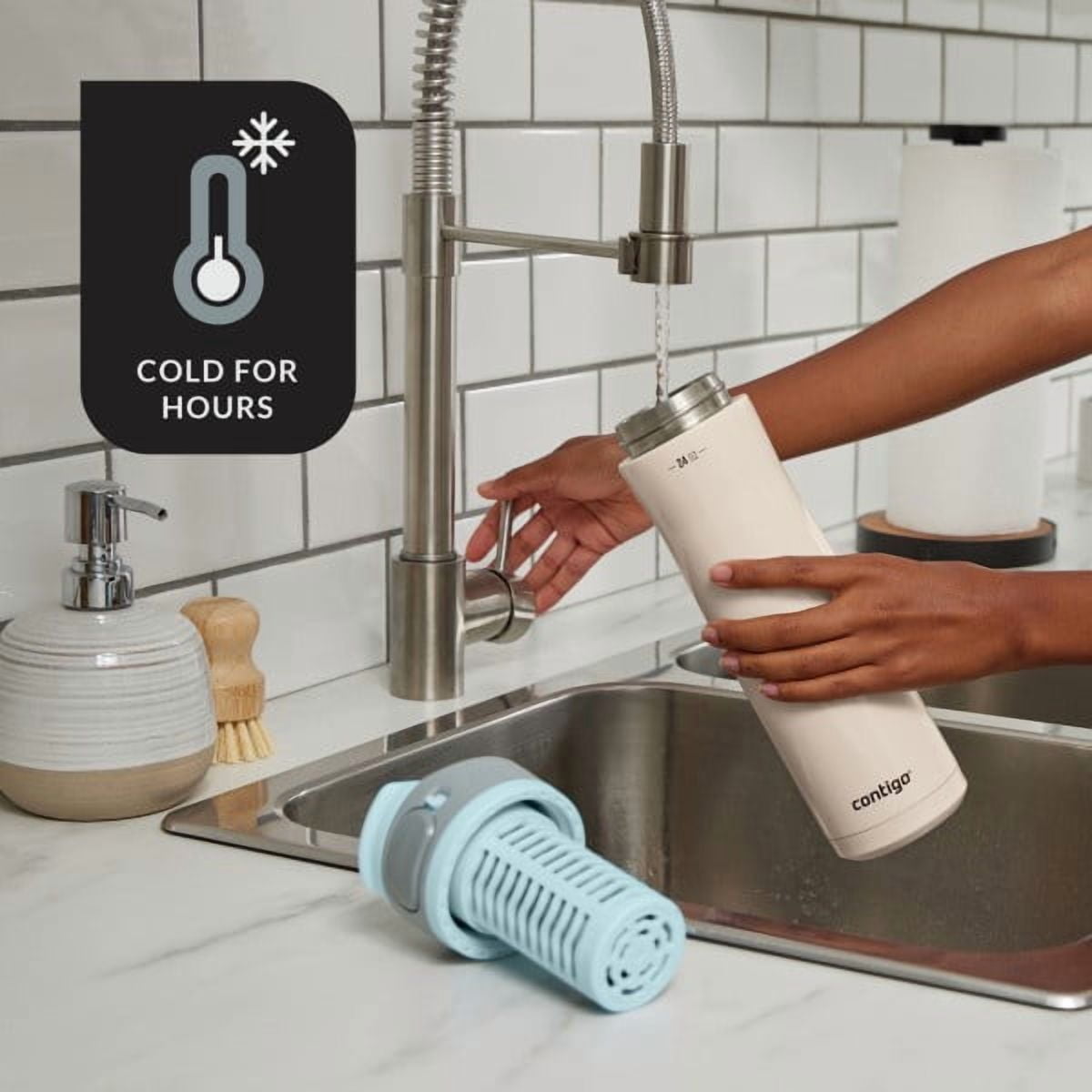 Contigo Clybourn Chill Stainless Steel FreeFlow Filter Water Bottle with AUTOSEAL, 24oz Salt O8UU