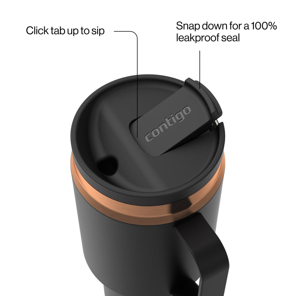 Contigo SnapSeal Leakproof Stainless Steel Reusable Water Bottle Tumbler with Side Handle, Black/Bronze, 30 oz 8Z9N