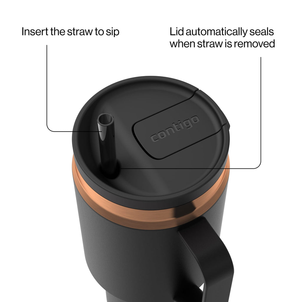 Contigo SnapSeal Leakproof Stainless Steel Reusable Water Bottle Tumbler with Side Handle, Black/Bronze, 30 oz 8Z9N