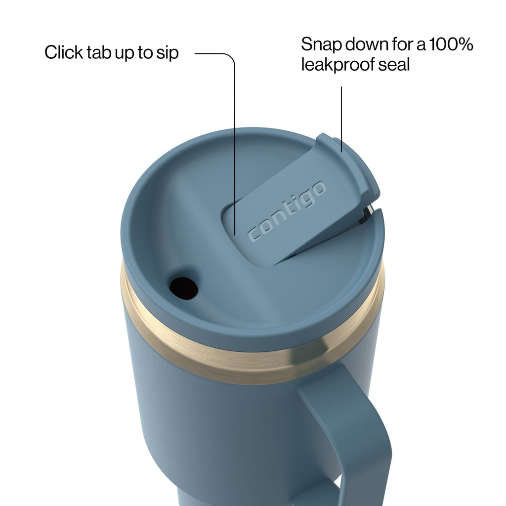 Contigo SnapSeal Leakproof Stainless Steel Reusable Water Bottle Tumbler with Side Handle, Black/Bronze, 30 oz 8Z9N