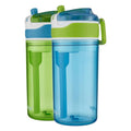 Contigo Kids 2-in-1 Snack Hero Tumbler Featuring 4oz Snack Holder Stacked on Top of 13oz Water Bottle - BPA Free, Durable Tritan w/Flexible Carry Handle &amp; Spill-Proof Valve, Green &amp; Blue – 2 Pack S420