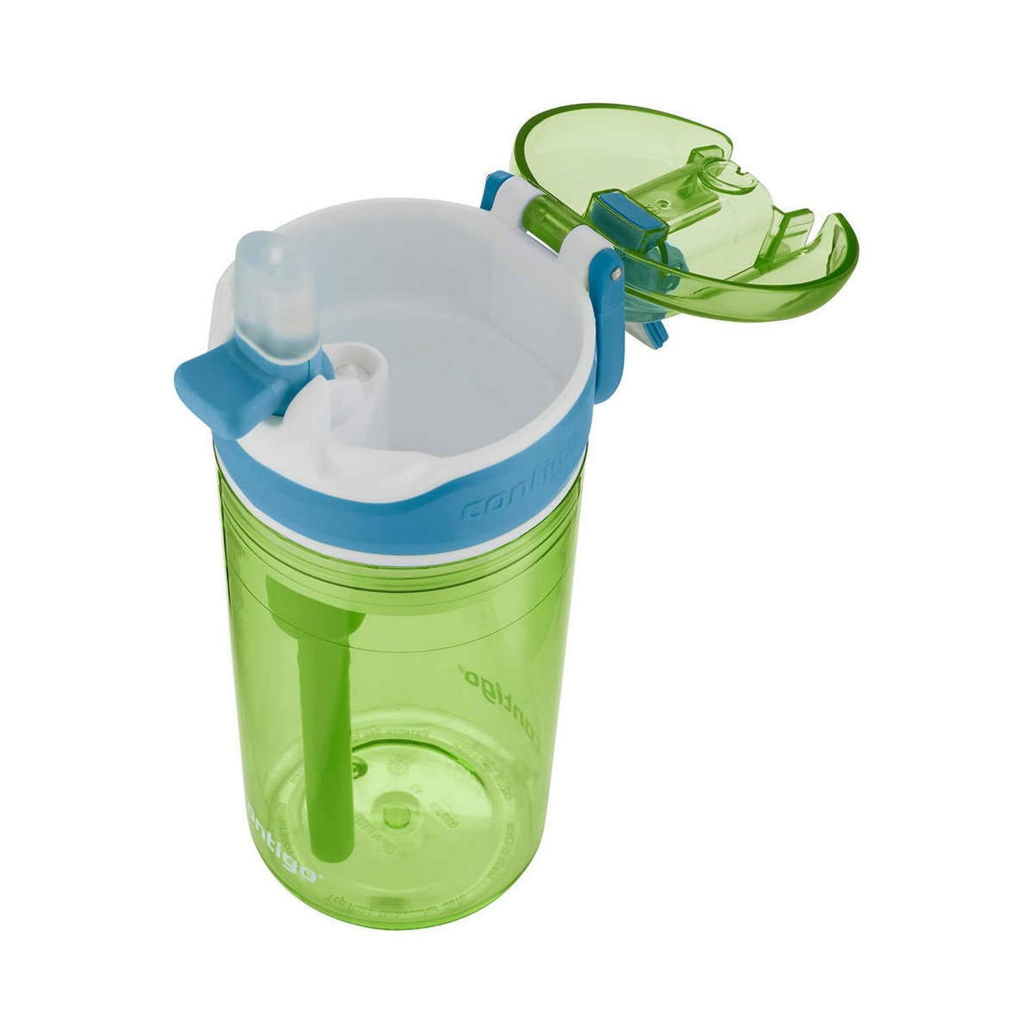 Contigo Kids 2-in-1 Snack Hero Tumbler Featuring 4oz Snack Holder Stacked on Top of 13oz Water Bottle - BPA Free, Durable Tritan w/Flexible Carry Handle &amp; Spill-Proof Valve, Green &amp; Blue – 2 Pack S420