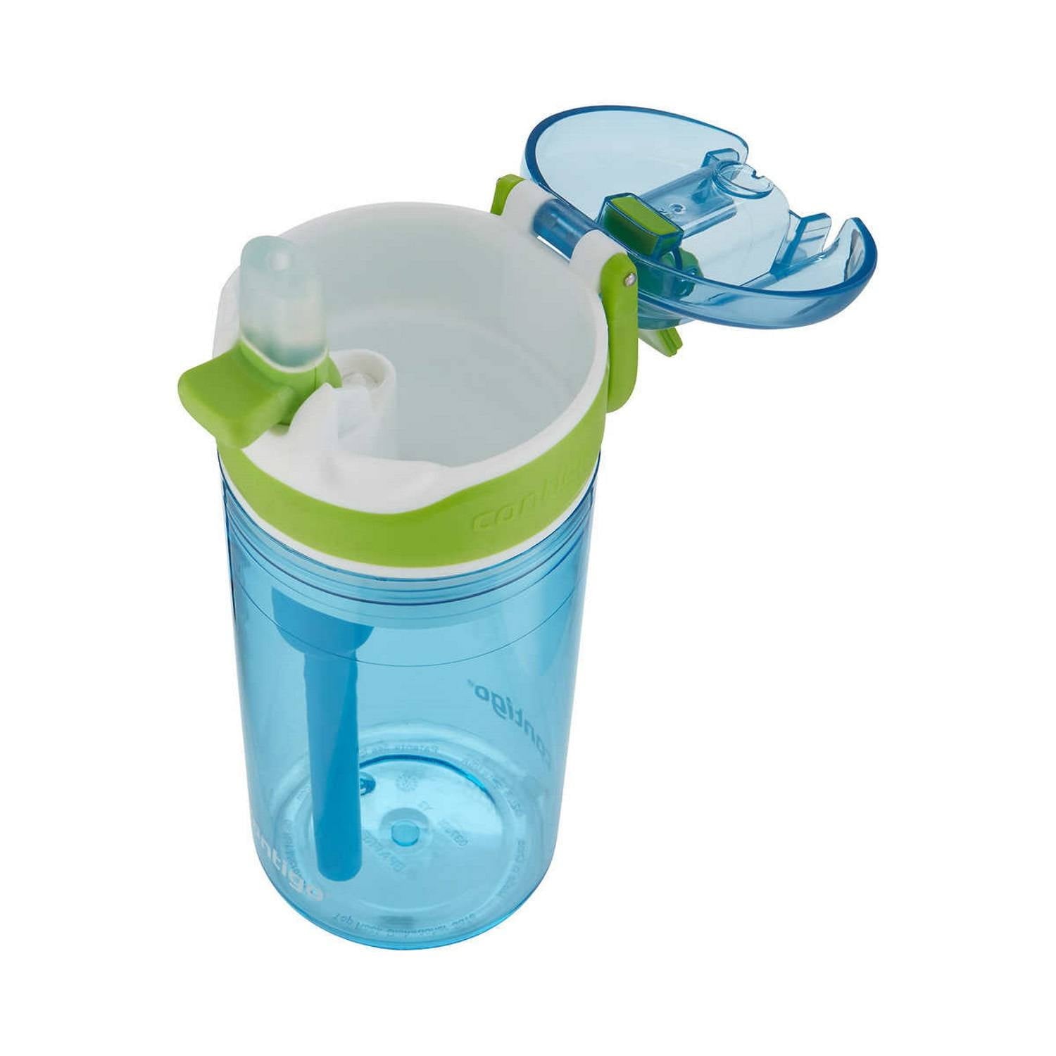 Contigo Kids 2-in-1 Snack Hero Tumbler Featuring 4oz Snack Holder Stacked on Top of 13oz Water Bottle - BPA Free, Durable Tritan w/Flexible Carry Handle &amp; Spill-Proof Valve, Green &amp; Blue – 2 Pack S420