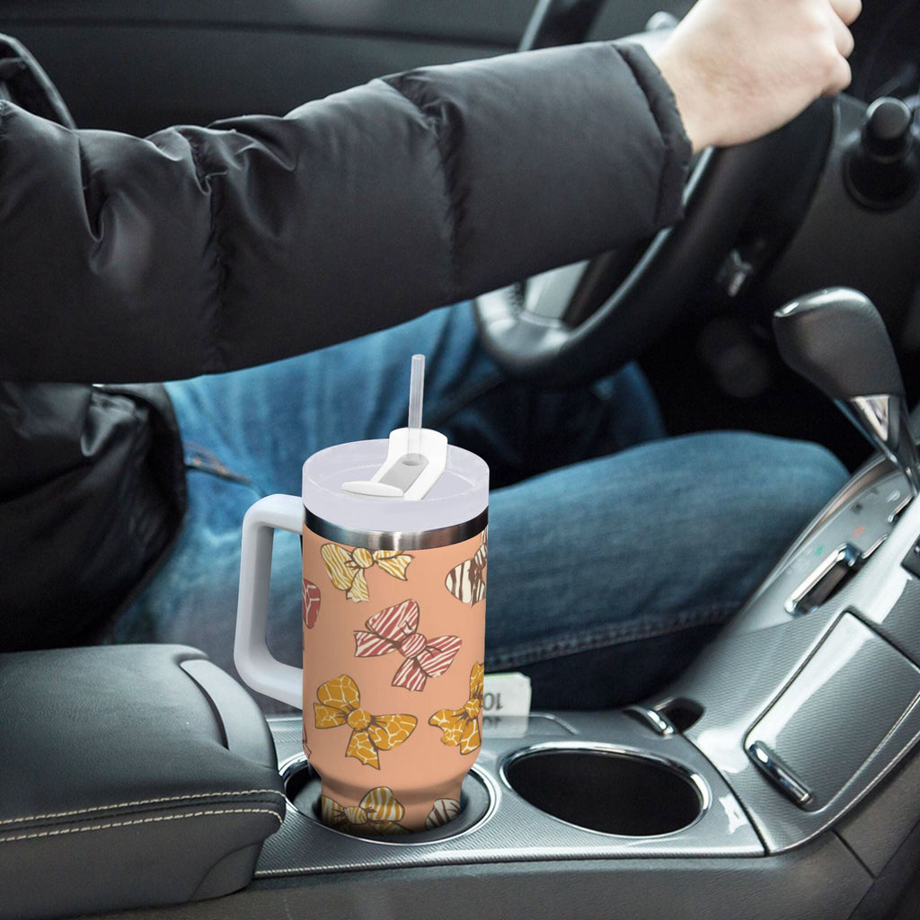 40 oz Insulated Stainless Steel Tumbler Double Wall Stainless Steel Tumbler with 2-Way Drinking Cute Animal Print Bows MAHL
