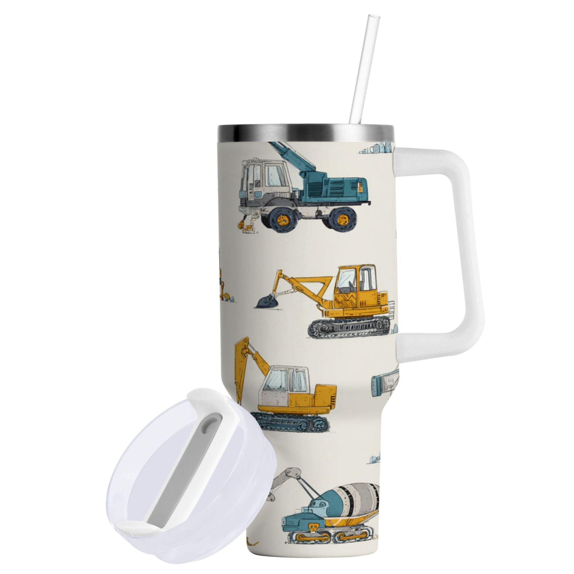 30 oz Insulated Stainless Steel Tumbler Double Wall Stainless Steel Tumbler with 2-Way Drinking Engineering Vehicle Pattern JCOA