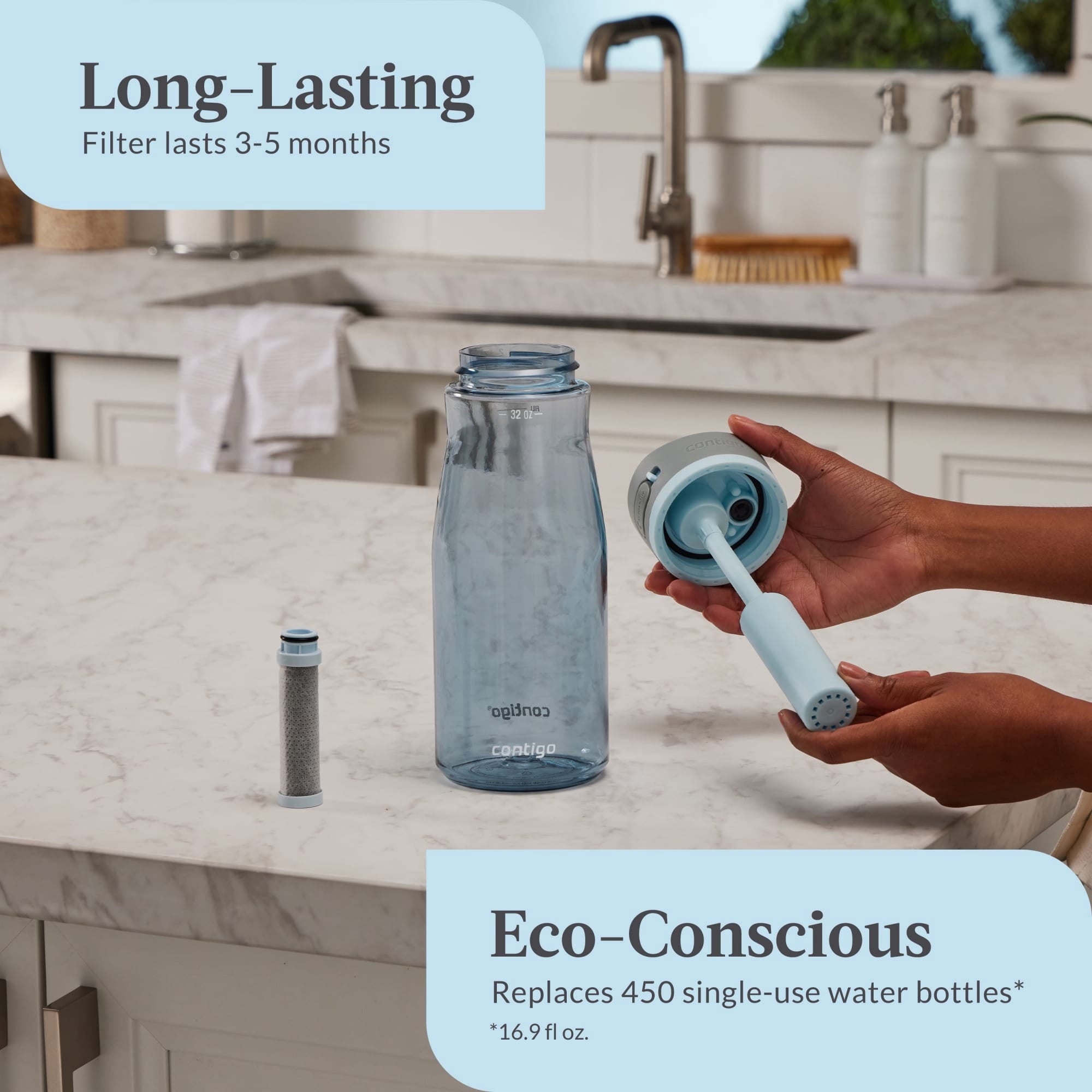 Contigo Wells Plastic Filter Water Bottle with AUTOSPOUT Straw Lid, 32 oz., Dark Ice 1YH4