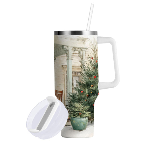 30 oz Insulated Stainless Steel Tumbler Double Wall Stainless Steel Tumbler with 2-Way Drinking Charming Christmas Doorway QPD2