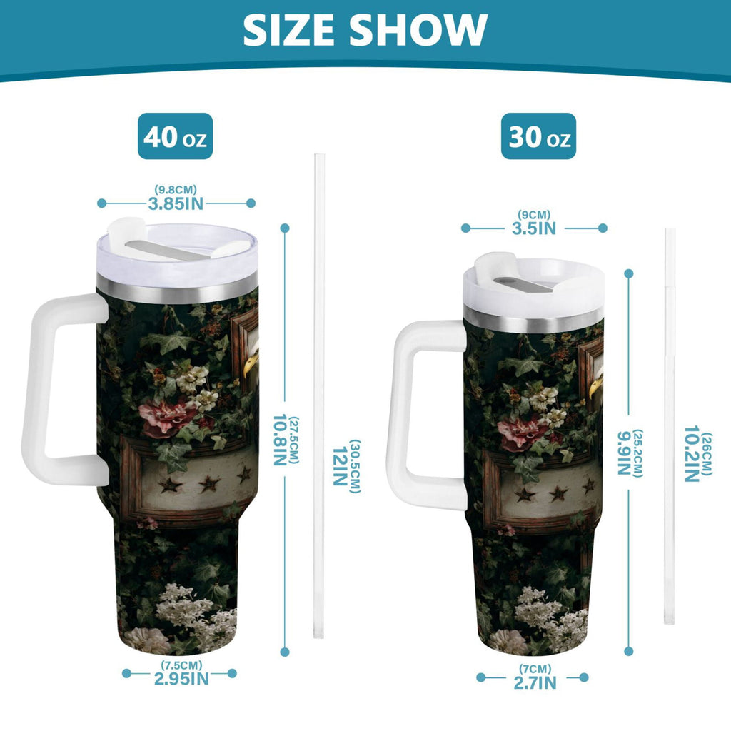 30 oz Insulated Stainless Steel Tumbler Double Wall Stainless Steel Tumbler with 2-Way Drinking Wreath and Bald Eagle 1YL5