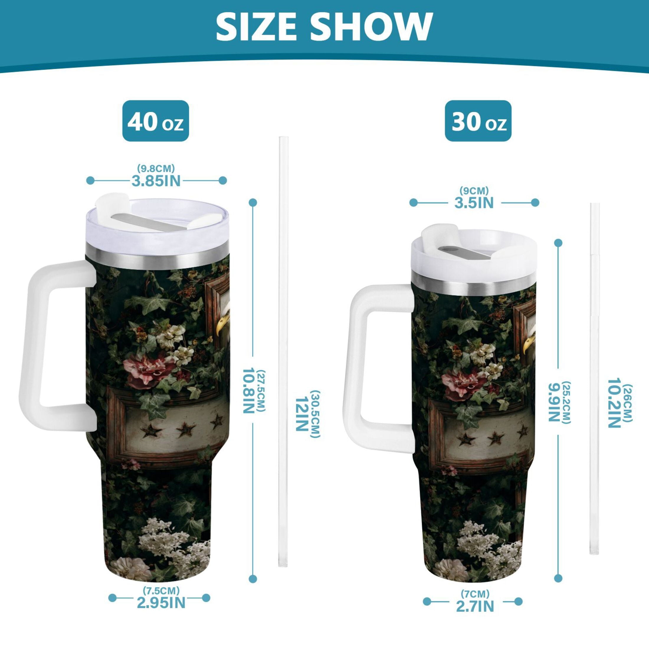 30 oz Insulated Stainless Steel Tumbler Double Wall Stainless Steel Tumbler with 2-Way Drinking Wreath and Bald Eagle 1YL5