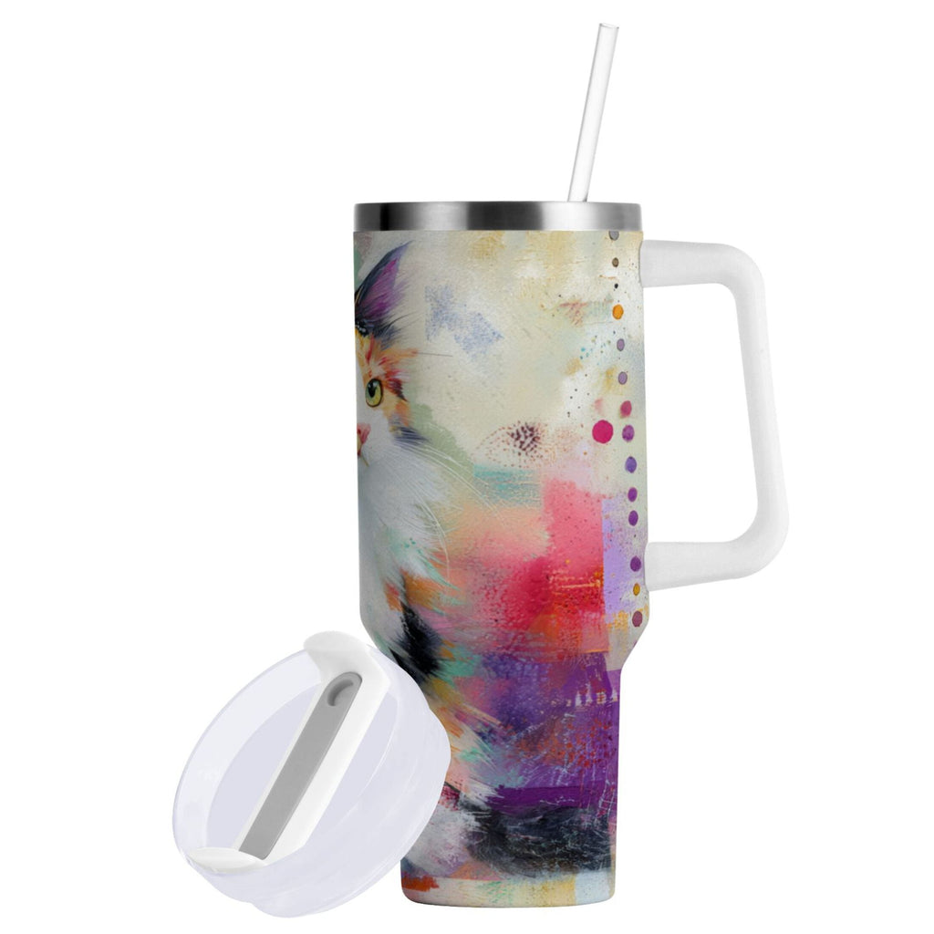 30 oz Insulated Stainless Steel Tumbler Double Wall Stainless Steel Tumbler with 2-Way Drinking Charming Hairy Cat B3QM