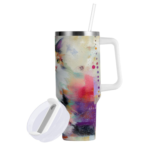 30 oz Insulated Stainless Steel Tumbler Double Wall Stainless Steel Tumbler with 2-Way Drinking Charming Hairy Cat B3QM