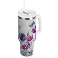 40 oz Insulated Stainless Steel Tumbler Double Wall Stainless Steel Tumbler with 2-Way Drinking Colorful Tulips and Lavender 1FPO