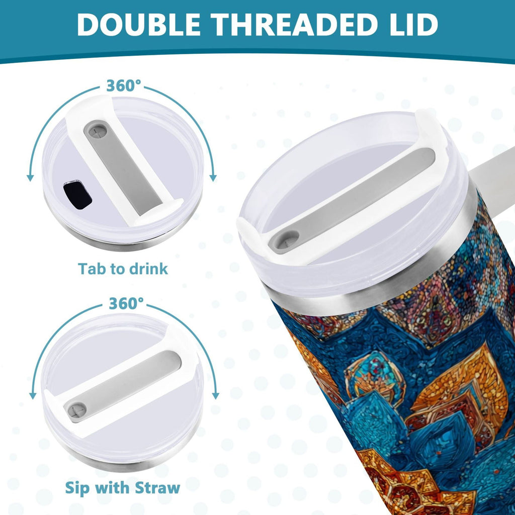 40 oz Insulated Stainless Steel Tumbler Double Wall Stainless Steel Tumbler with 2-Way Drinking Intricate Geometric Shapes TU13