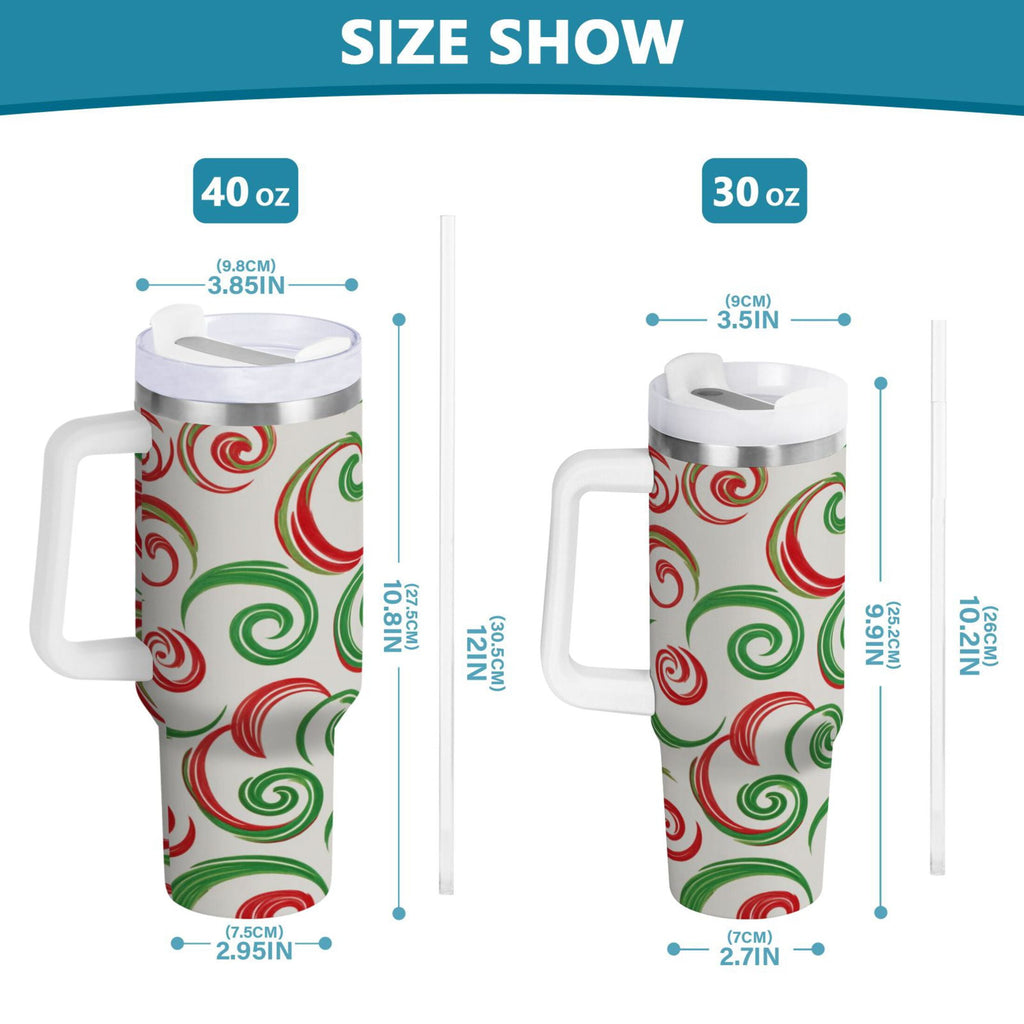 40 oz Insulated Stainless Steel Tumbler Double Wall Stainless Steel Tumbler with 2-Way Drinking Red and Green Swirls JRHA