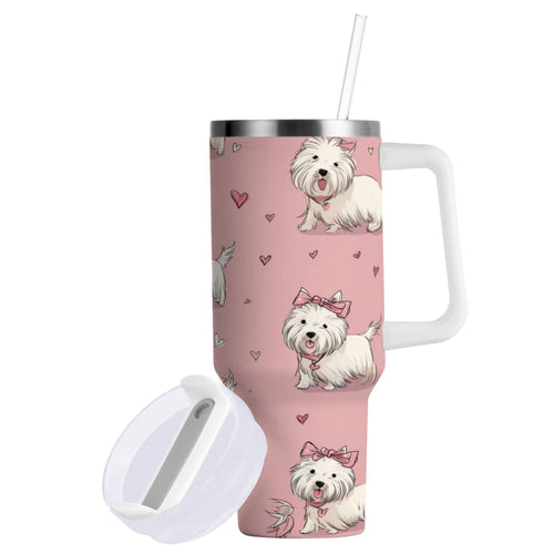 30 oz Insulated Stainless Steel Tumbler Double Wall Stainless Steel Tumbler with 2-Way Drinking Dogs Wearing Bows 4X4D
