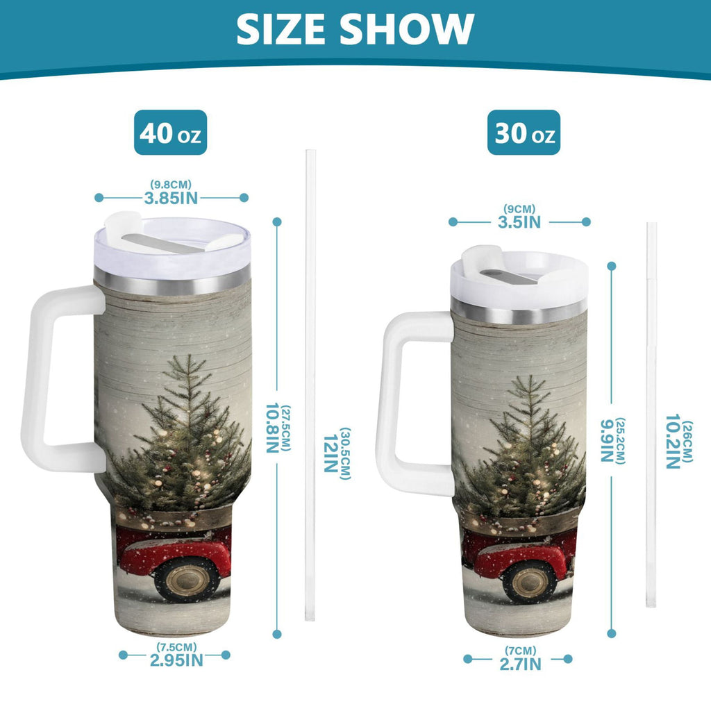 40 oz Insulated Stainless Steel Tumbler Double Wall Stainless Steel Tumbler with 2-Way Drinking Vintage Red Truck F1LK