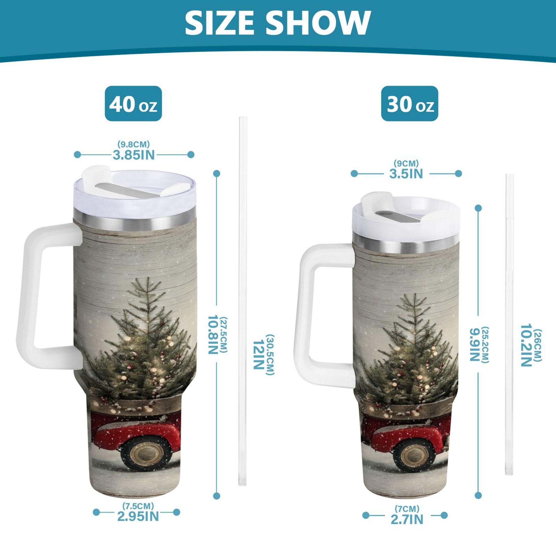 40 oz Insulated Stainless Steel Tumbler Double Wall Stainless Steel Tumbler with 2-Way Drinking Vintage Red Truck F1LK