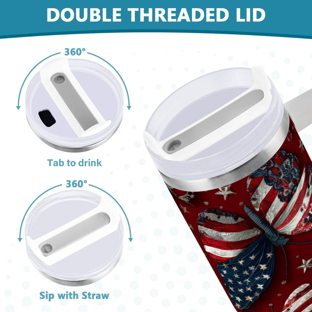 40 oz Insulated Stainless Steel Tumbler Double Wall Stainless Steel Tumbler with 2-Way Drinking Butterfly with National Flag XCGS