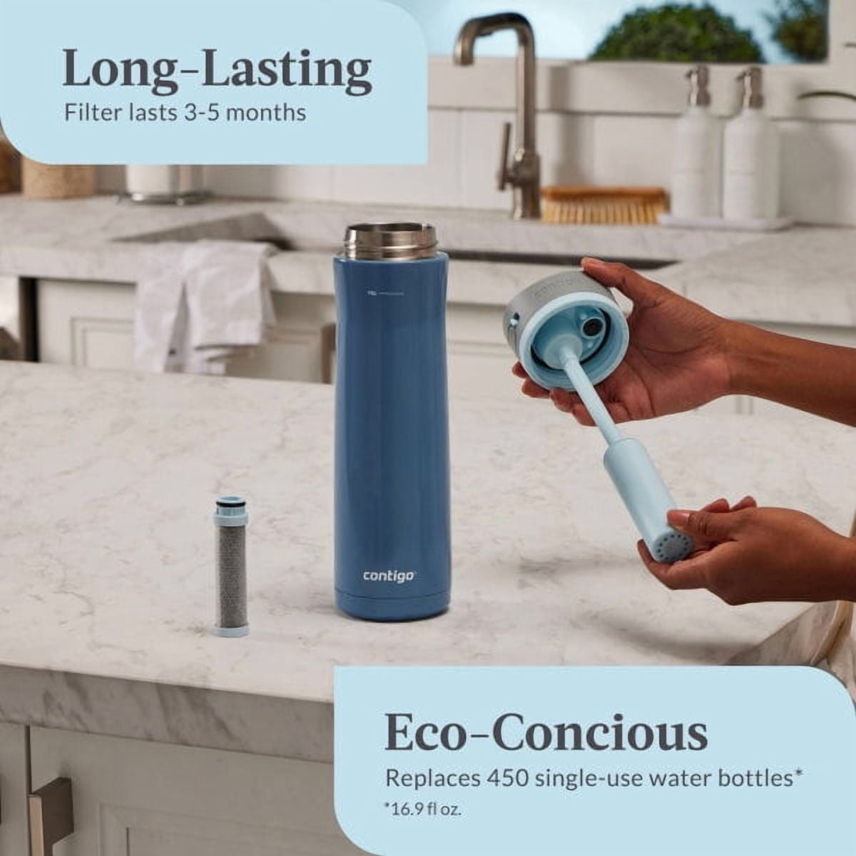 Contigo 24 oz. Wells Chill Stainless Steel Filter Bottle w/ Filters - Dark Ice 5I40