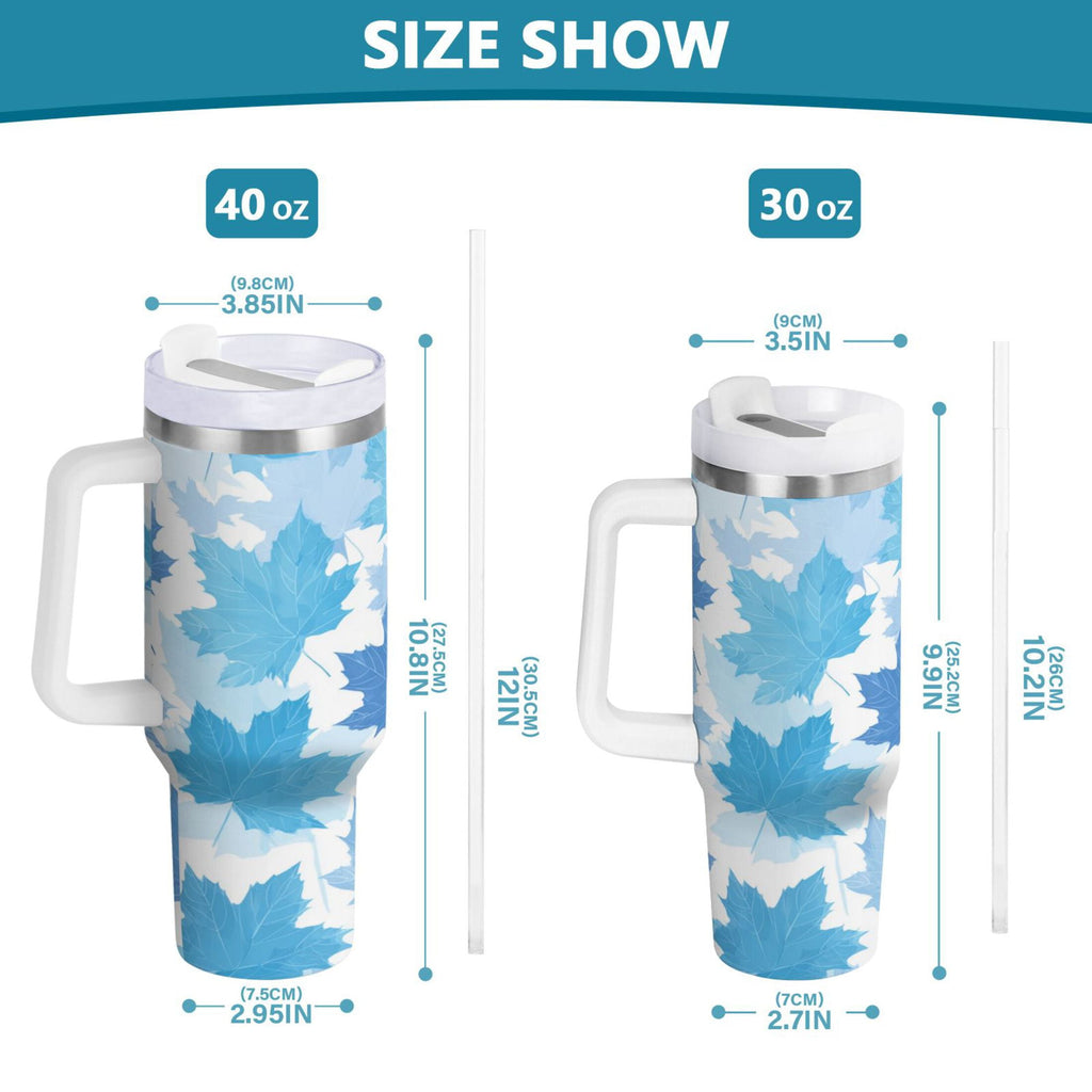 30 oz Insulated Stainless Steel Tumbler Double Wall Stainless Steel Tumbler with 2-Way Drinking Light Blue Maple Leaves KZD1