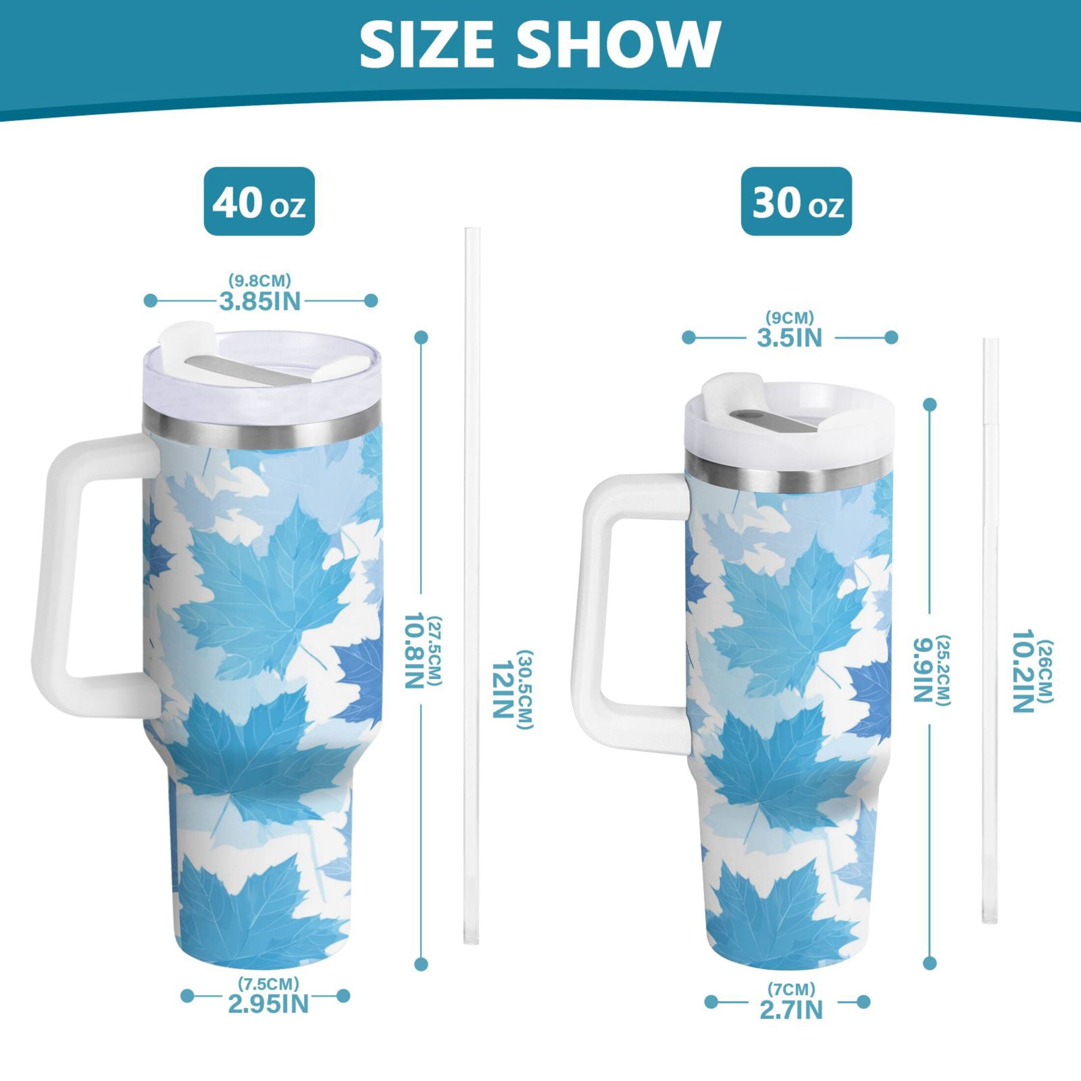 30 oz Insulated Stainless Steel Tumbler Double Wall Stainless Steel Tumbler with 2-Way Drinking Light Blue Maple Leaves KZD1