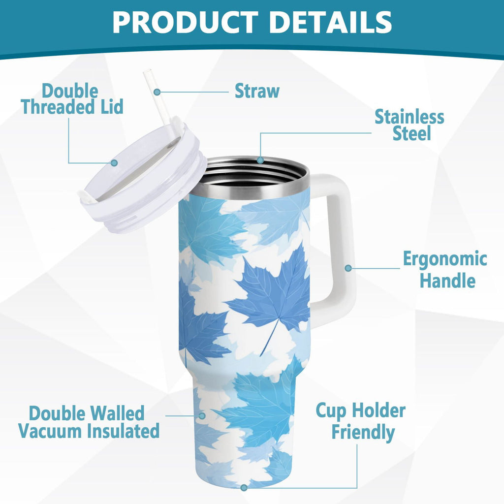 30 oz Insulated Stainless Steel Tumbler Double Wall Stainless Steel Tumbler with 2-Way Drinking Light Blue Maple Leaves KZD1