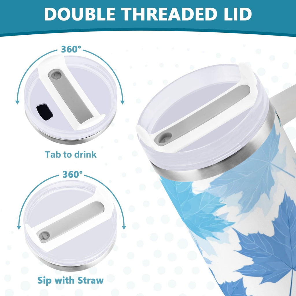 30 oz Insulated Stainless Steel Tumbler Double Wall Stainless Steel Tumbler with 2-Way Drinking Light Blue Maple Leaves KZD1