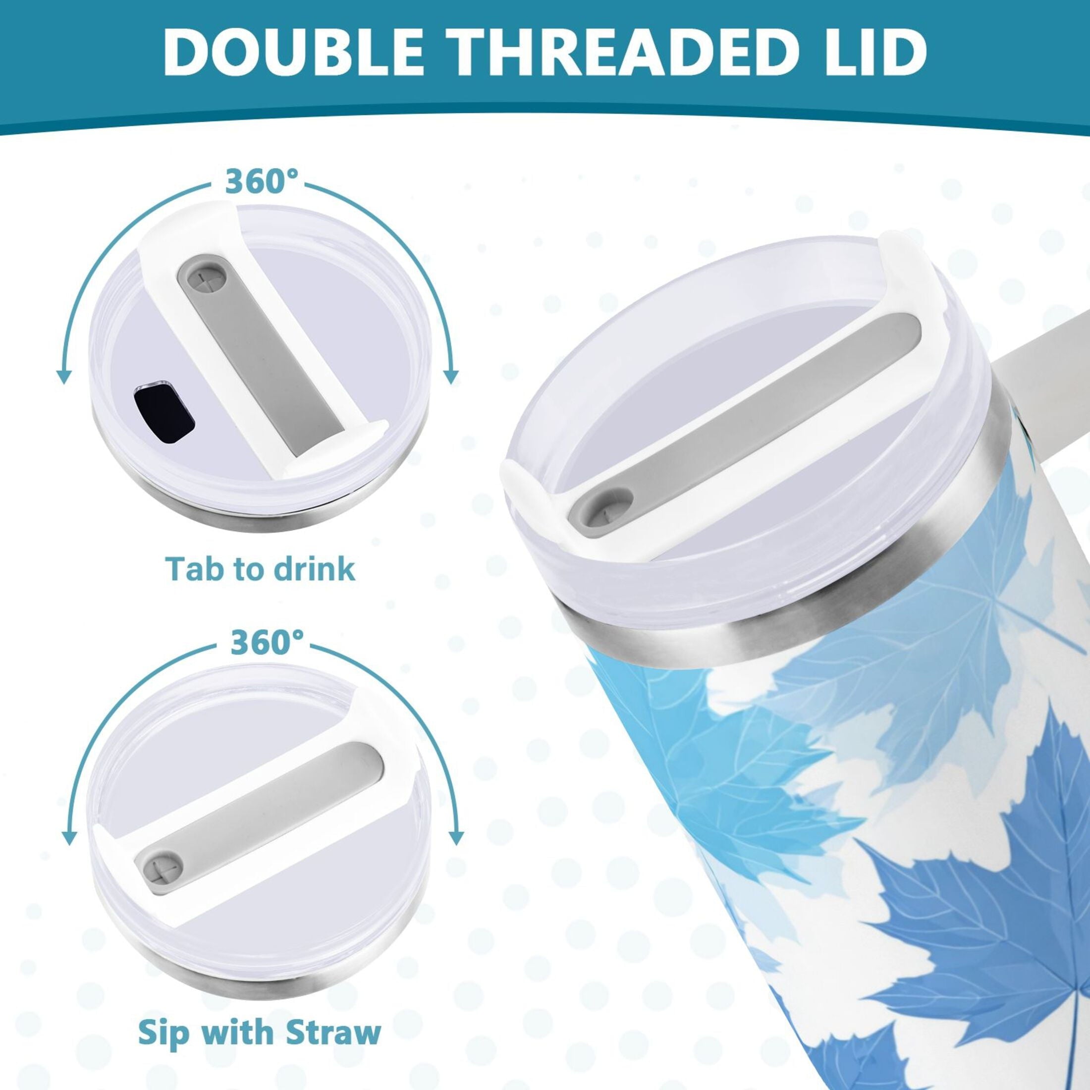30 oz Insulated Stainless Steel Tumbler Double Wall Stainless Steel Tumbler with 2-Way Drinking Light Blue Maple Leaves KZD1