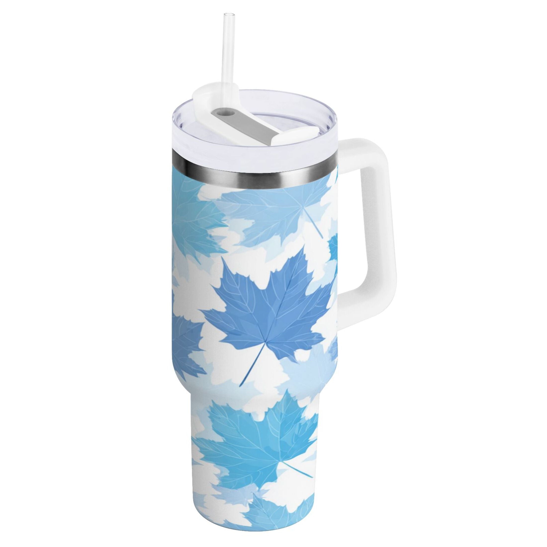 30 oz Insulated Stainless Steel Tumbler Double Wall Stainless Steel Tumbler with 2-Way Drinking Light Blue Maple Leaves KZD1