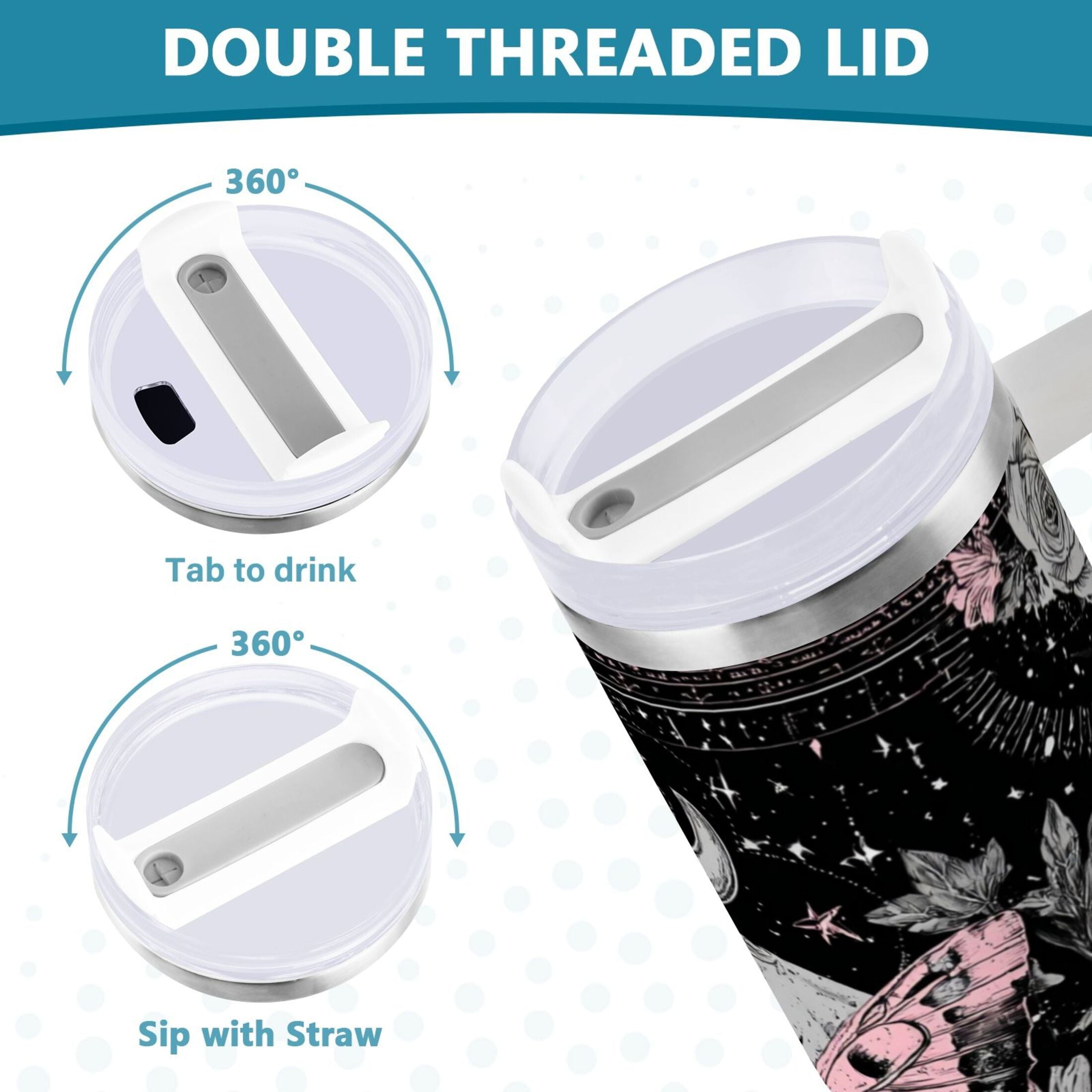 30 oz Insulated Stainless Steel Tumbler Double Wall Stainless Steel Tumbler with 2-Way Drinking Butterfly by Moon and Flowers ZOYE