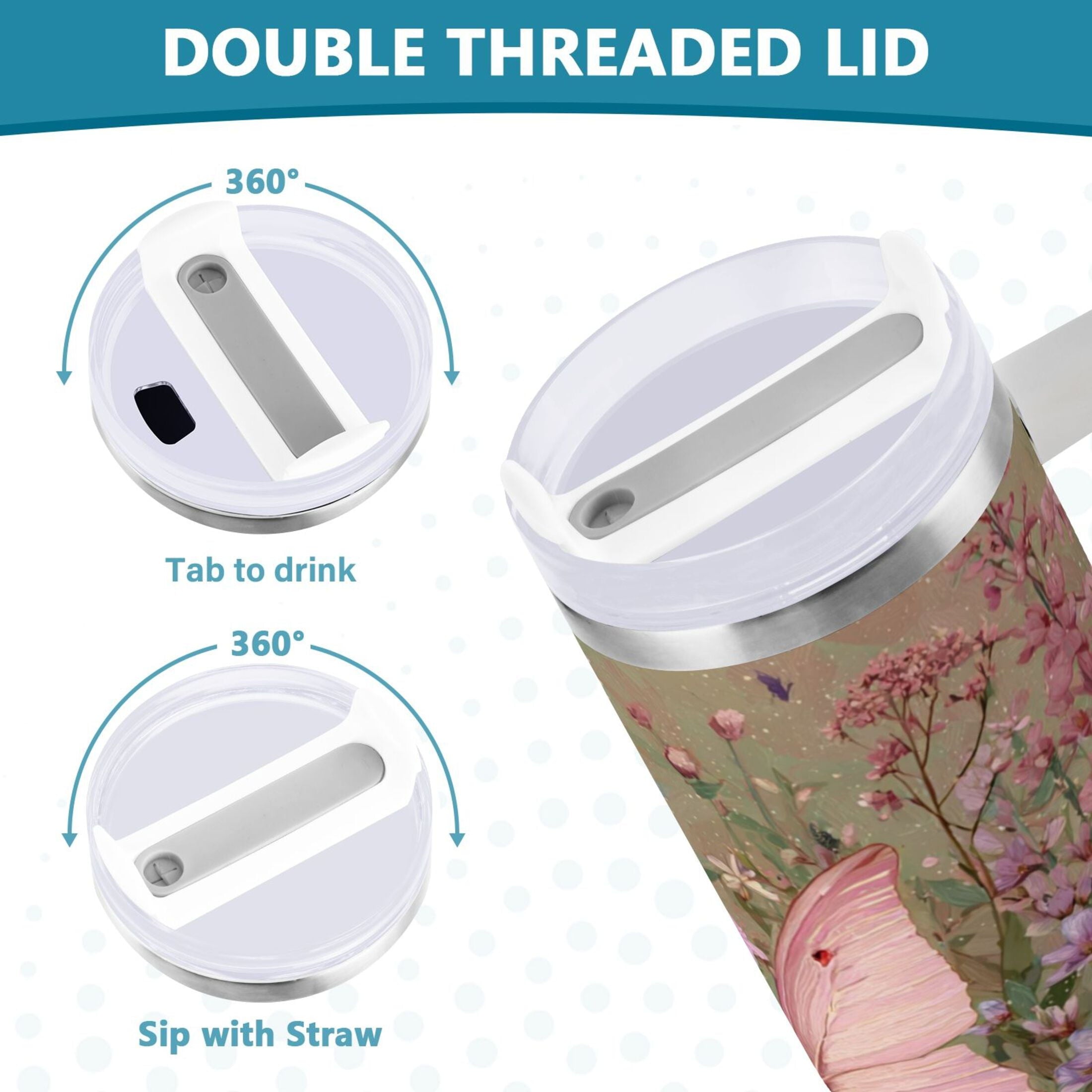 30 oz Insulated Stainless Steel Tumbler Double Wall Stainless Steel Tumbler with 2-Way Drinking Delicate Butterfly 0OM7