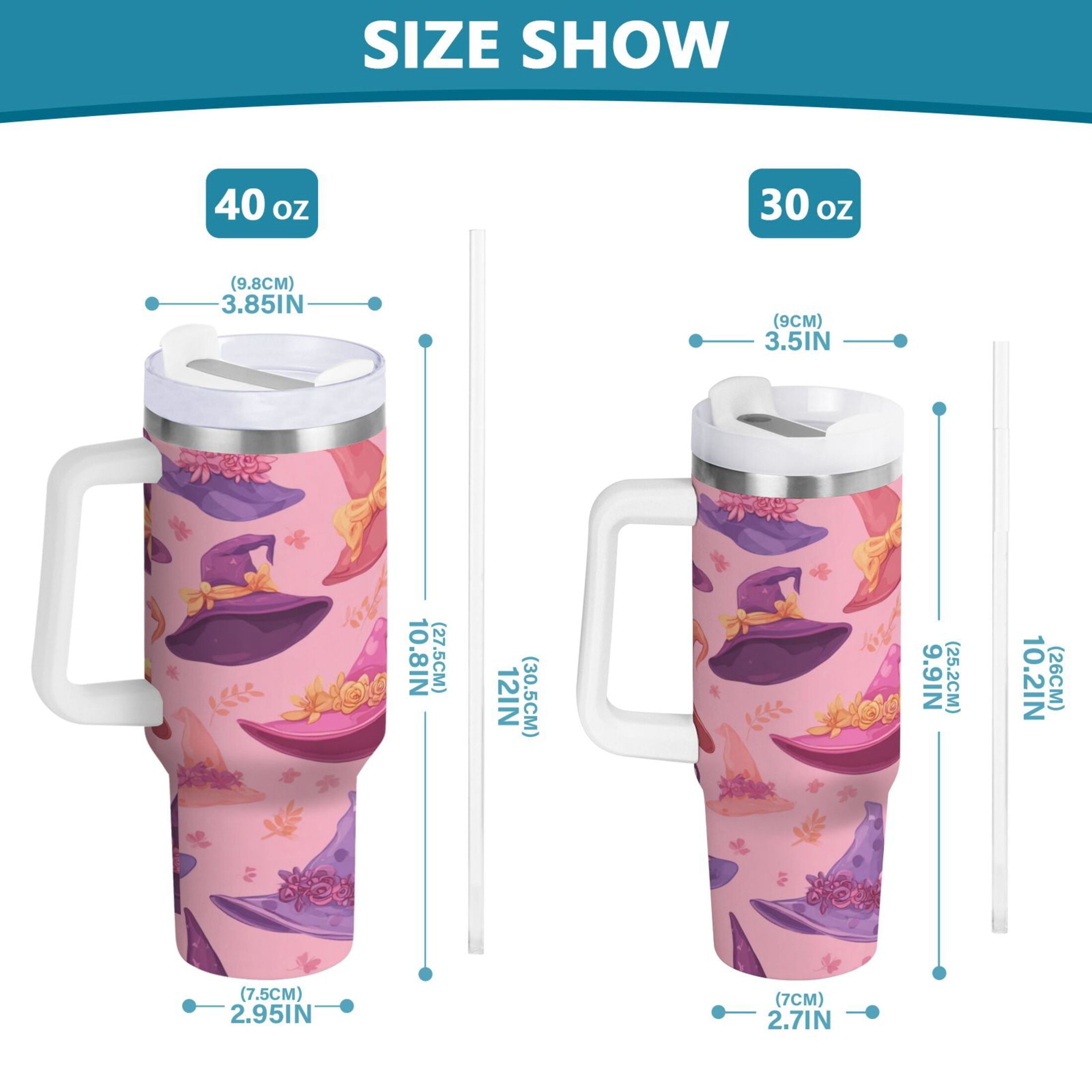 30 oz Insulated Stainless Steel Tumbler Double Wall Stainless Steel Tumbler with 2-Way Drinking Colorful Hat Pattern O6SF