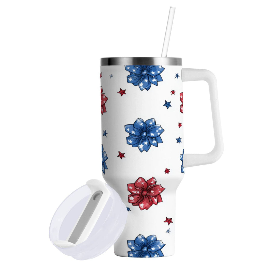 40 oz Insulated Stainless Steel Tumbler Double Wall Stainless Steel Tumbler with 2-Way Drinking Stars and Stripes Puttern Flower HCAG