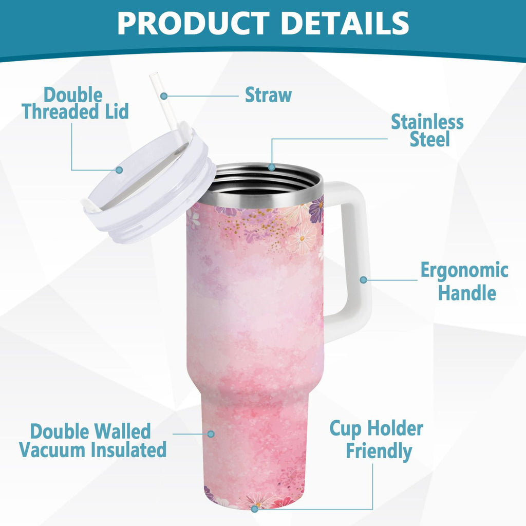 30 oz Insulated Stainless Steel Tumbler Double Wall Stainless Steel Tumbler with 2-Way Drinking Colorful Pastel Floral Pattern X2K7